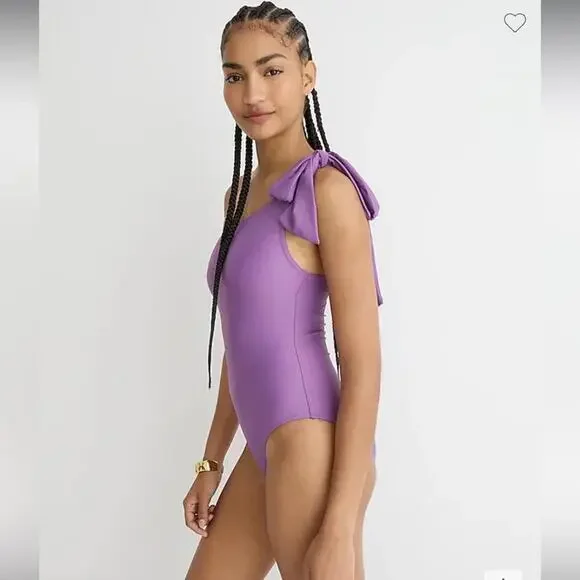 J. Crew Swimsuit Bow Lavender Purple Asymmetrical One Piece Shoulder VIOLA NWT - Picture 3 of 15